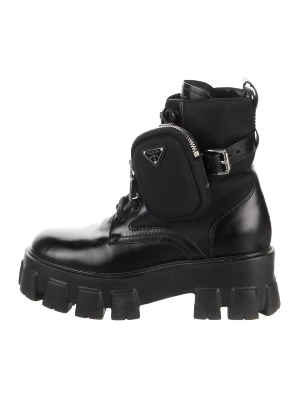 PRADA Monolith Brushed Leather & Re-Nylon Combat Boots Black Women’s 36.5 US 6.5